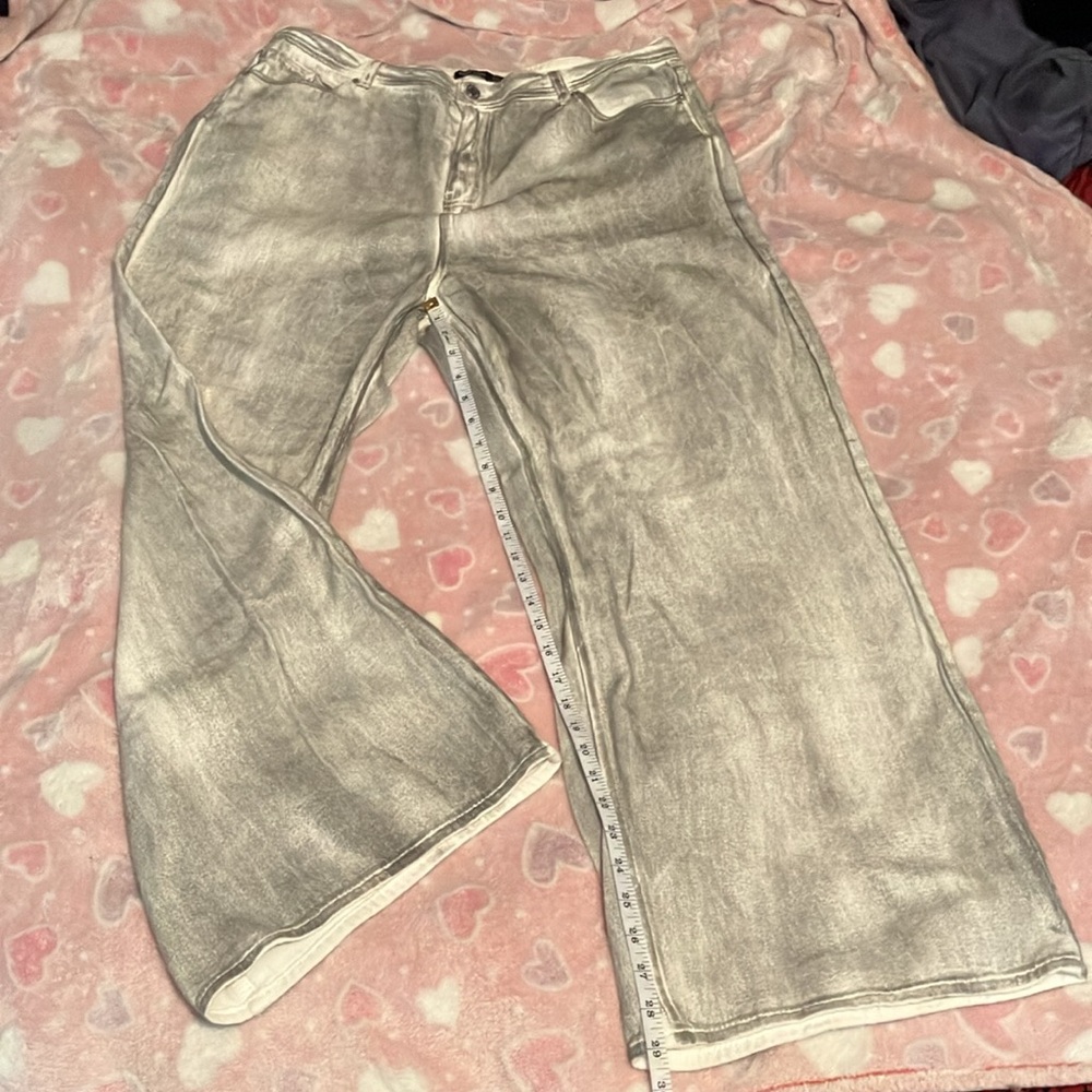 Nasty Gal Collection Grey and White Wash Denim Jeans Size 14 Wide Leg